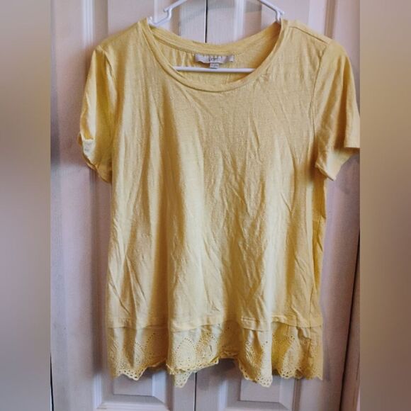 LOFT Yellow Ruffled Short Sleeve Tee - Picture 1 of 7